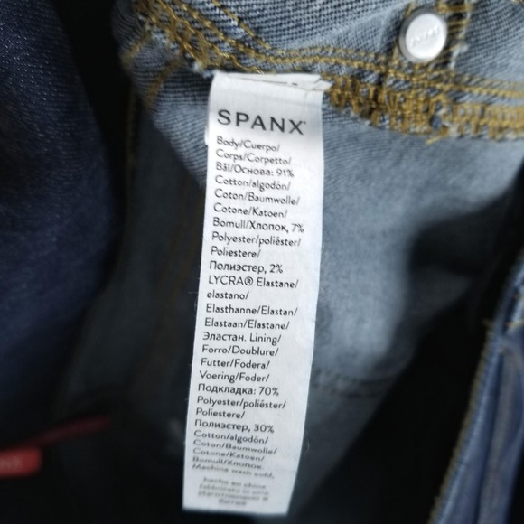 Spanx Jeans Womens XL Tall Blue Flare High Rise Dark Wash Stretch Shaping - Picture 5 of 11